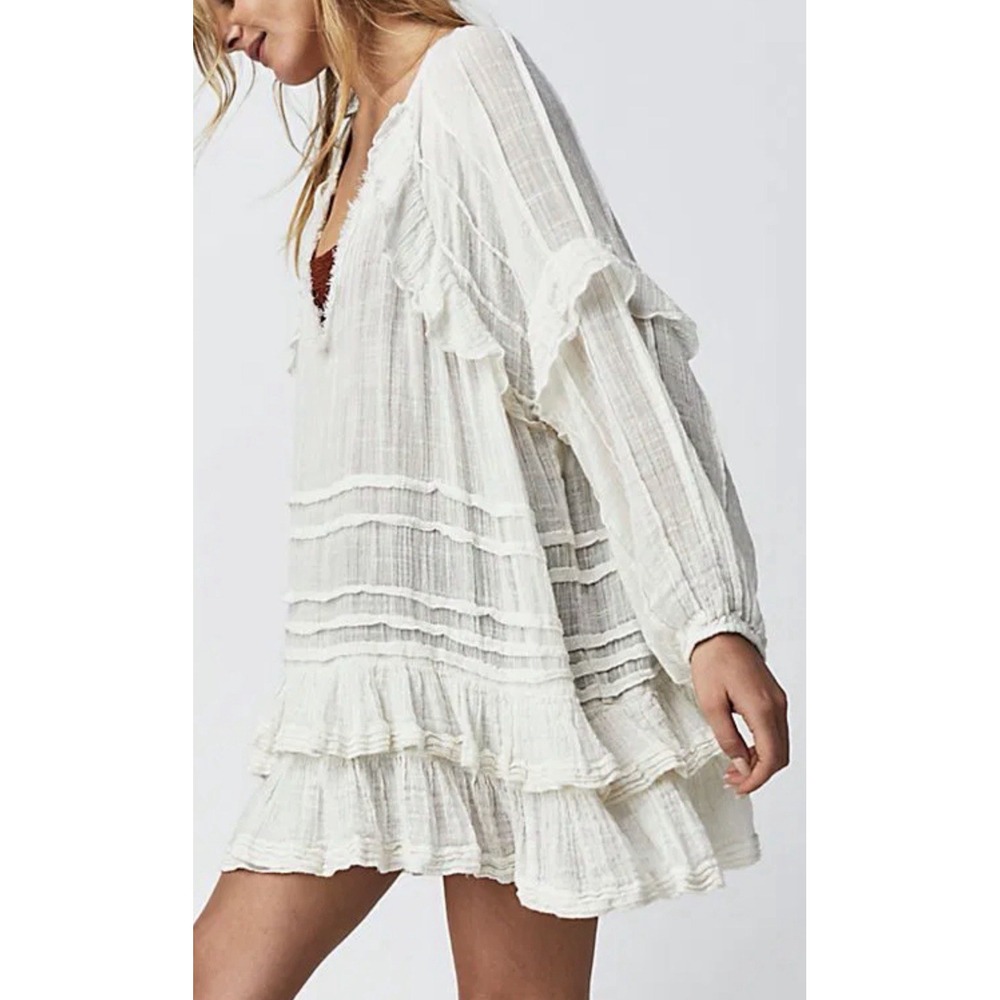 Free People FP One Tamasi Tunic Convertible V Neck Oversized Ruffle Dress New S